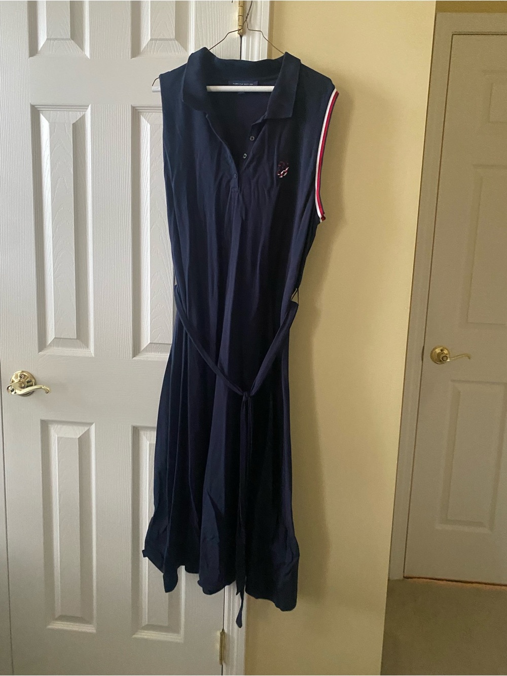 Tommy Hilfiger Navy Sleeveless Polo Midi Dress with Red & White Trim